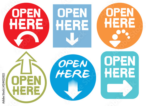 open here stickers set