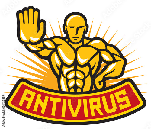 antivirus system design - strongman gesturing stop sign