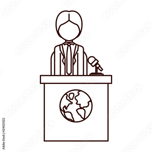 avatar man on tribune for speech with earth planet icon. vector illustration