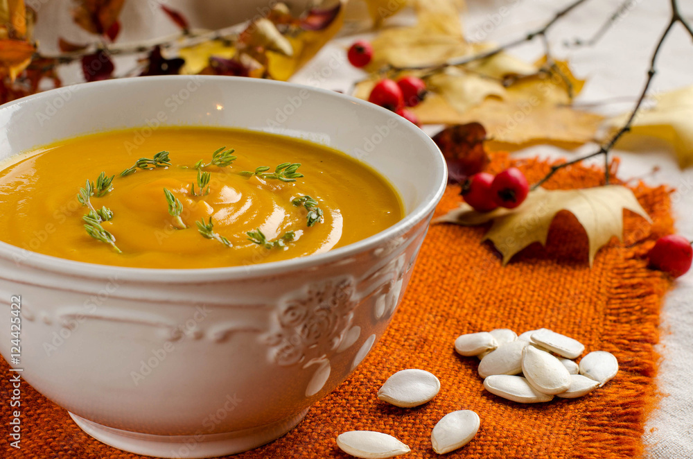 Pumpkin soup. Autumn still-life. Pumpkin soup. Autumn still-life.
