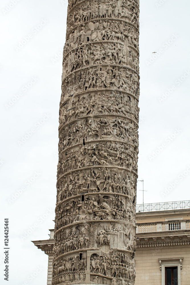The Column of Marcus Aurelius in Piazza Colonna. Rome, italy