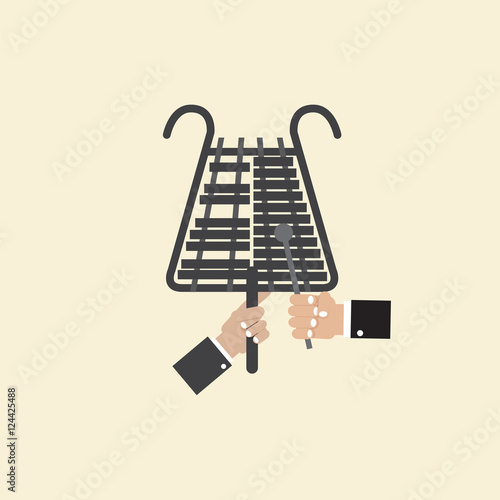 Flat Design Bell Lyra With Hands Vector Illustration
