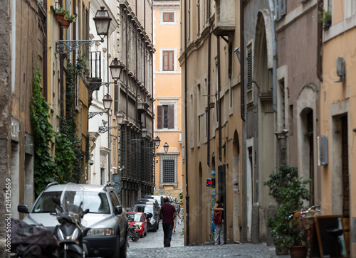 Typical old and narrow street in Rome. Italy © wjarek