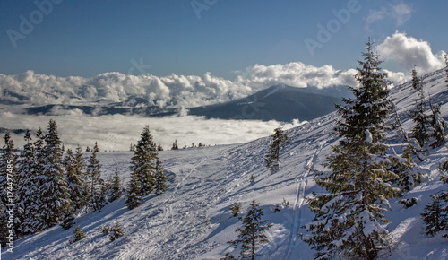 Foto Dragobrat Ukraine. Alpine scenic Ski resort