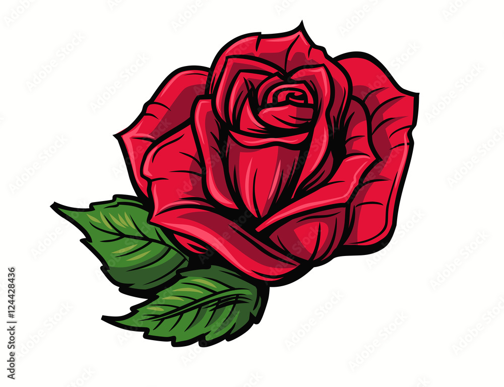 Naklejka premium Czerwona róża kreskówka