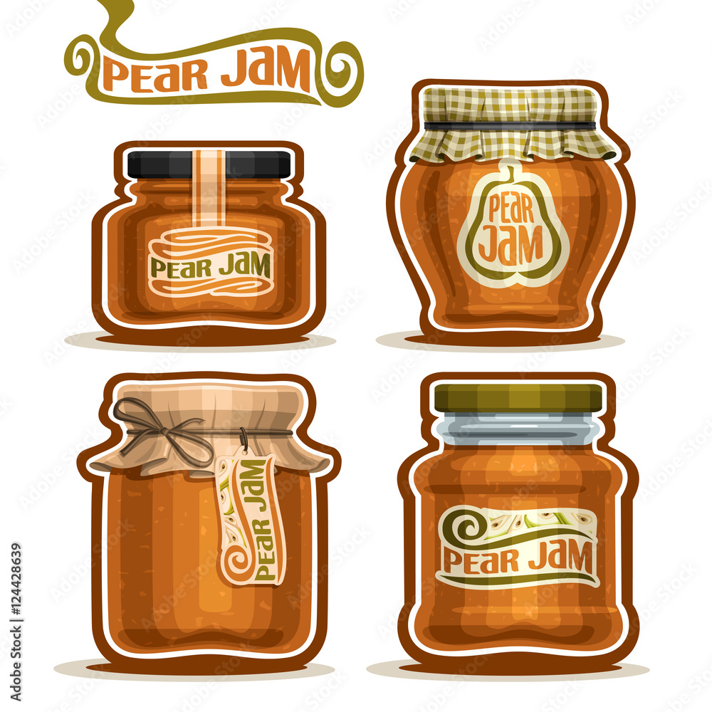 Vector logo Pear Jam in glass Jars with paper cover lid ...