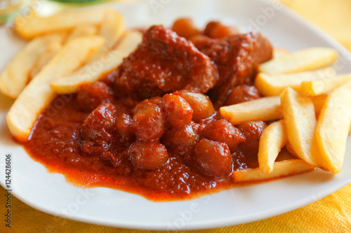 Beef Stifado. Crete style stew. French fries for side dish. Hori