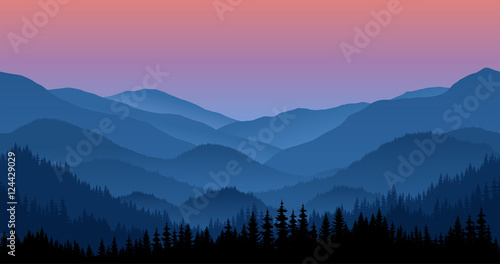 Vector mountains morning landscape - seamless background.