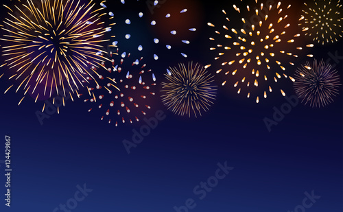 Firework bursting sparkle background set. Colorful night fire, beautiful explosion for celebration, holiday, Christmas, New Year, birthday. Symbol festive, carnival, anniversary. Vector illustration