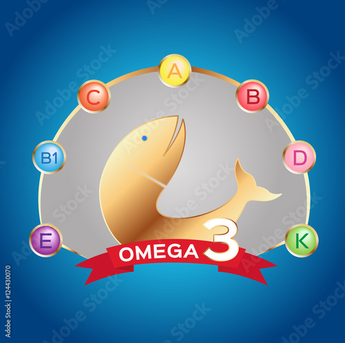 omega 3 icon and logo , vector . omega 3 and vitamin gold set