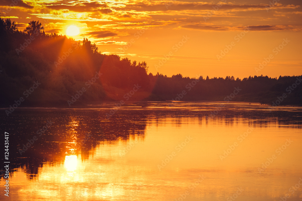 Background of Sunset Sky and River reflections beautiful scenery with natural colors Landscape Travel concept