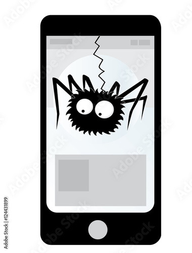Vector illustration of a black phone and a phone bug.
