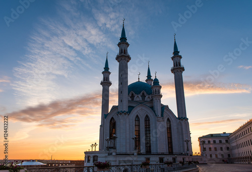 Qol Sharif mosque in Kazan on a sunset is the symbol of Kazan ci