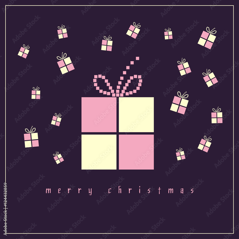 Christmas card with square gift boxes in pink and purple