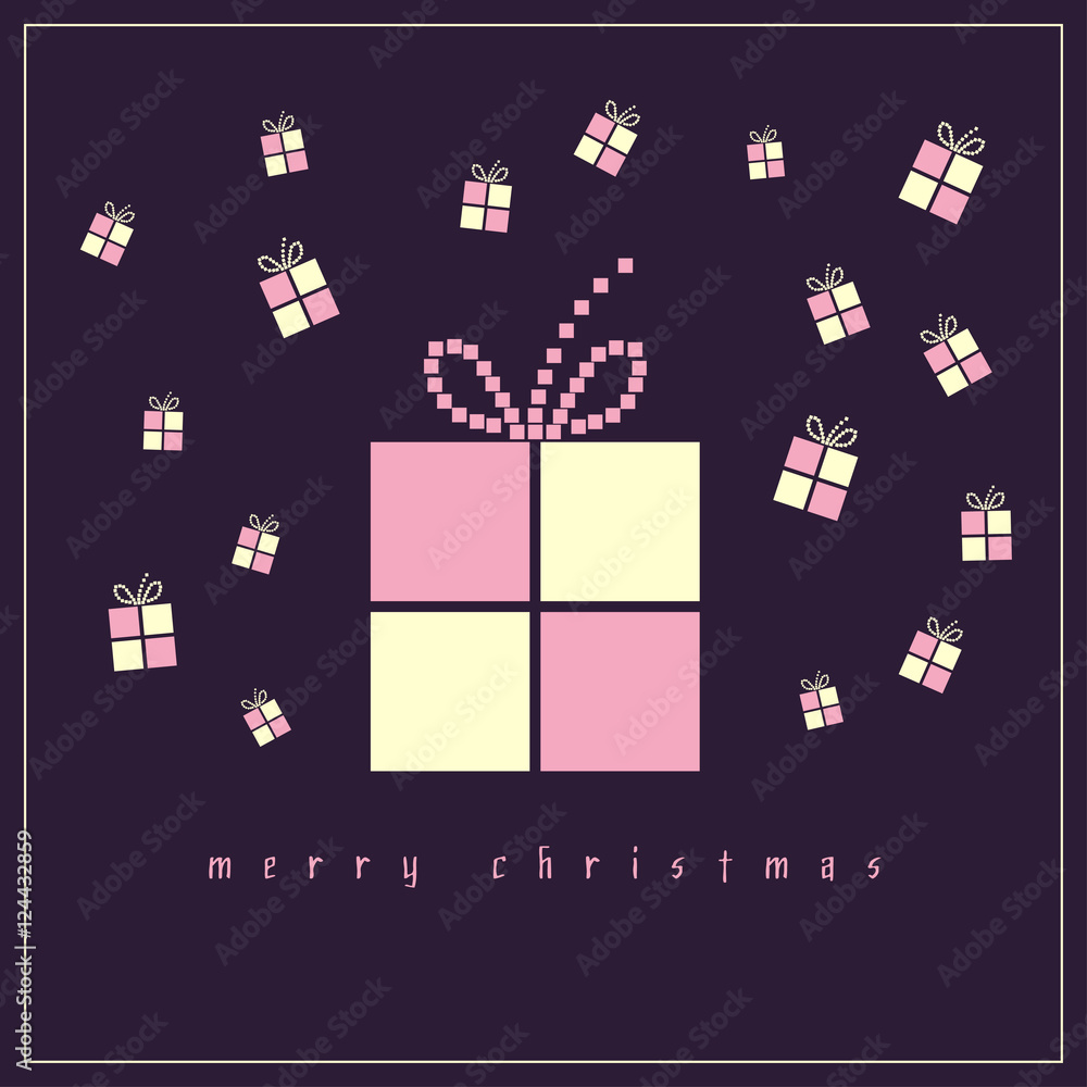 Christmas card with square gift boxes in pink and purple Christmas card with square gift boxes in pink and purple
