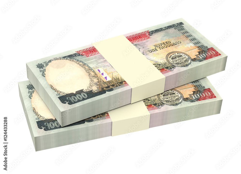 Nepalese rupee bills isolated on white background. 3D illustration. Nepalese rupee bills isolated on white background. 3D illustration.