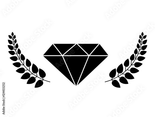 Diamond icon with leaves frame. gem jewelry and stone theme. Isolated design. Vector illustration