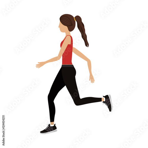 Fototapeta Naklejka Na Ścianę i Meble -  avatar woman running with sport clothes over white background. fitness lifestyle design. vector illustration