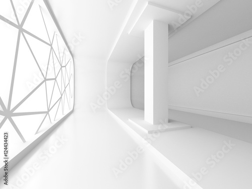 Empty White Room Interior With Window. Architecture Background