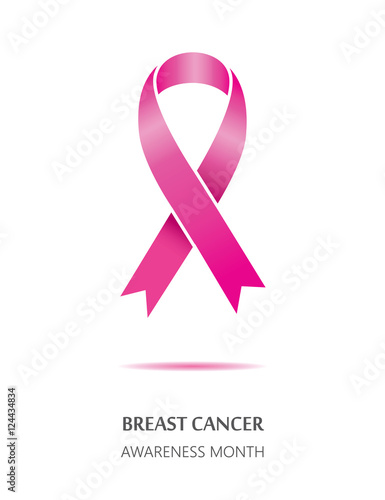 Pink ribbon, breast cancer awareness symbol, isolated on white b