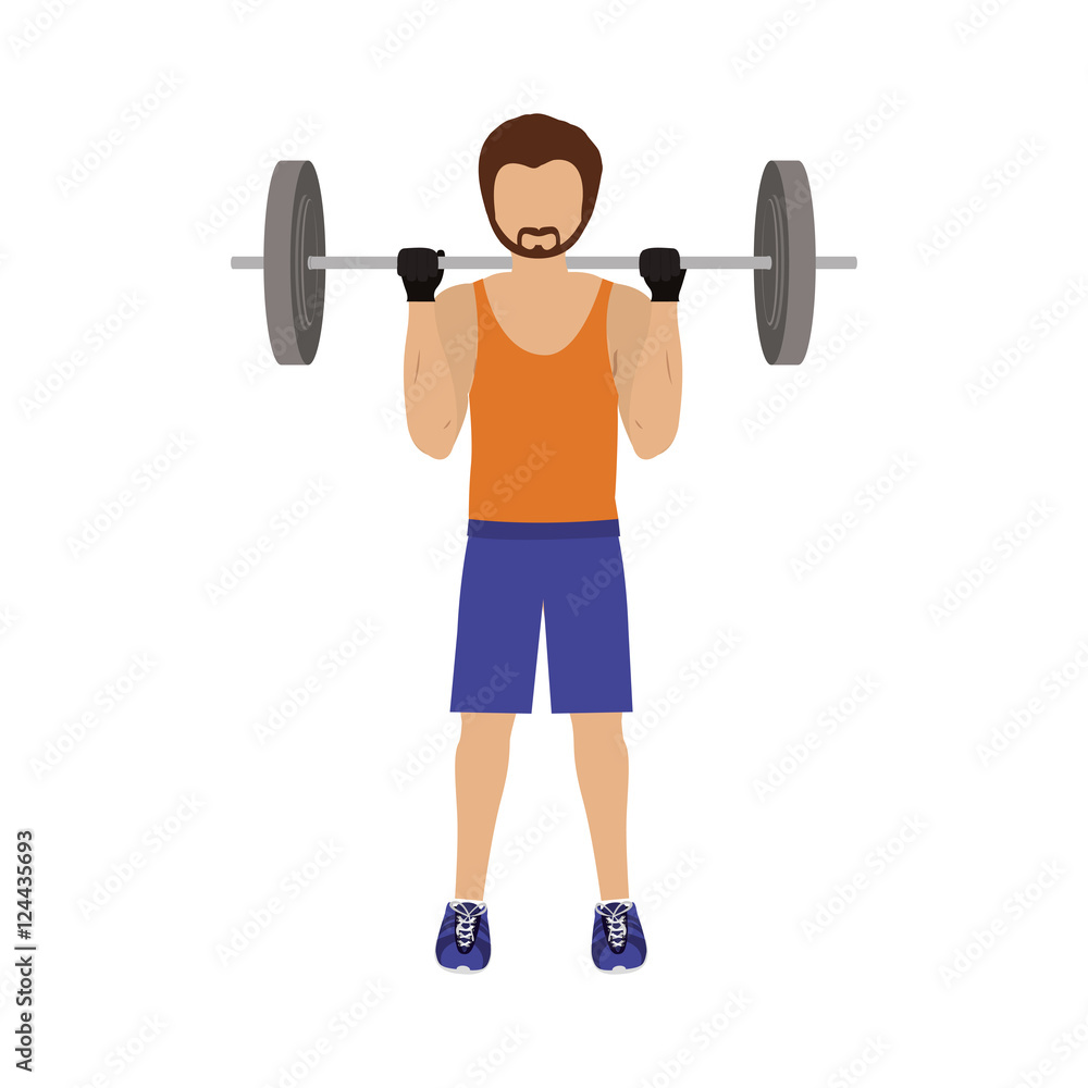man workout with dumbbells and wearing sport clothes over white background. fitness lifestyle design. vector illustration man workout with dumbbells and wearing sport clothes over white background. fitness lifestyle design. vector illustration