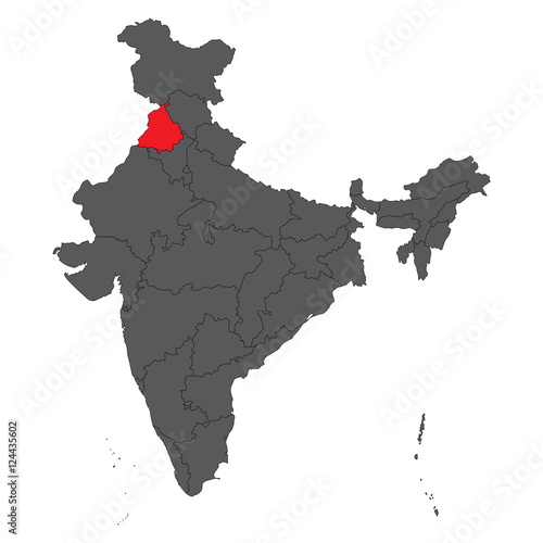 Punjab red on gray India map vector