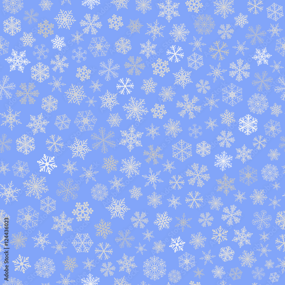 Seamless pattern of snowflakes, white on light blue Seamless pattern of snowflakes, white on light blue