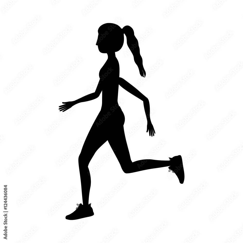 silhouette woman running  over white background. fitness lifestyle design. vector illustration