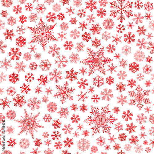 Seamless pattern of snowflakes, red on white
