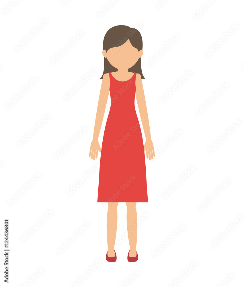 avatar female woman standing wearing red dress over white background. vector illustration avatar female woman standing wearing red dress over white background. vector illustration
