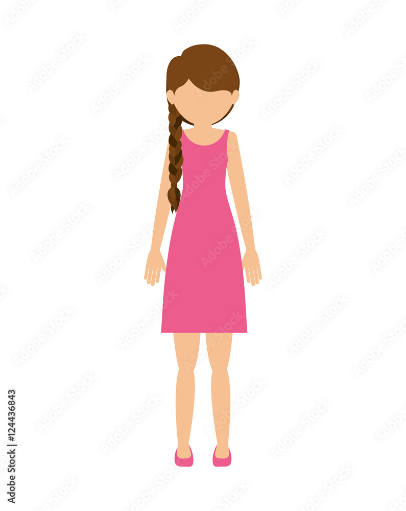 avatar female woman standing wearing pink dress over white background. vector illustration avatar female woman standing wearing pink dress over white background. vector illustration