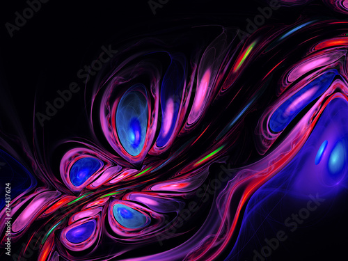 Fototapeta Naklejka Na Ścianę i Meble -  art glass colorful textured blurred background in blue pink colors, fractal waves pattern