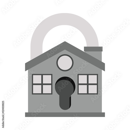 gray house with padlock shape icon. security system design. colorful design. vector illustration