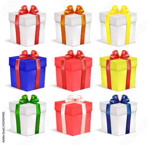 set of cardboard gift boxes with ribbon