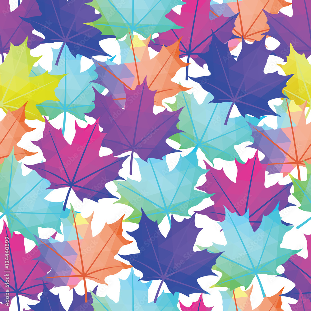 Seamless Vector Autumnal Leaves Pattern. Maple leaf Abstract bac