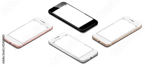 different smartphone in isometric perspective