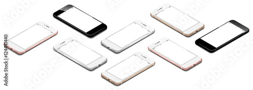 different smartphones in isometric perspective