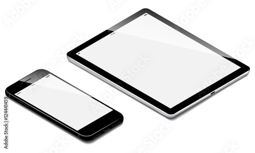 black smartphone and tablet in isometric perspective