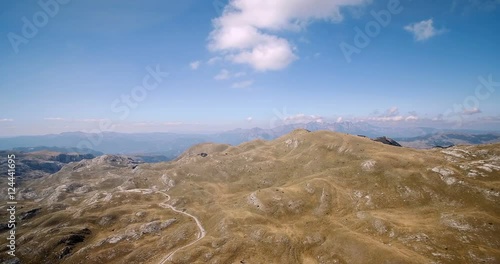 Aerial, Amazing Mountains In Durmitor National Park, Montenegro - Graded and stabilized version. Watch also for the native material, straight out of the camera. photo