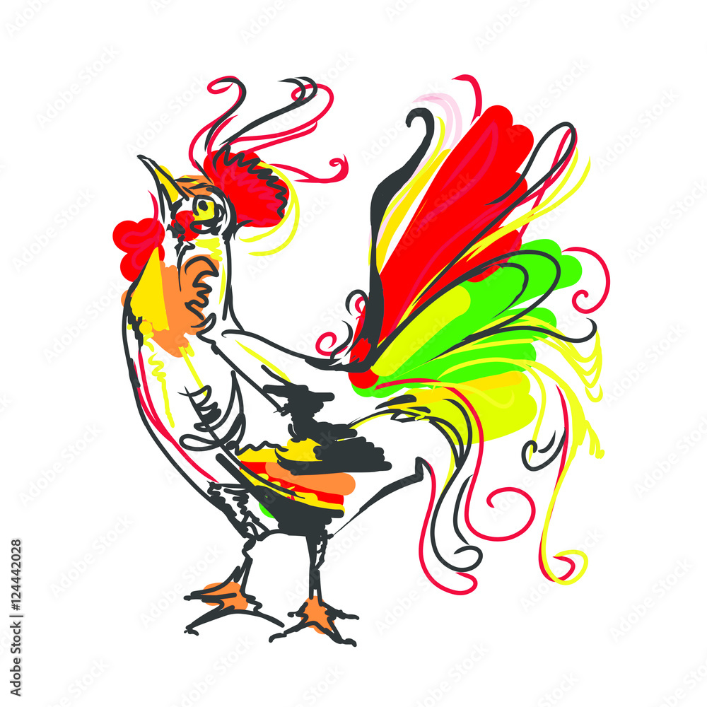 ainted rooster, lines and bright color Stock Illustration Adobe Stock