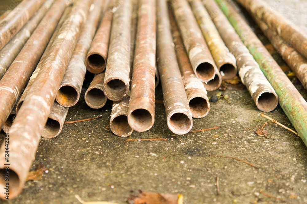 Metal pipes are stored at the factory warehouse Metal pipes are stored at the factory warehouse
