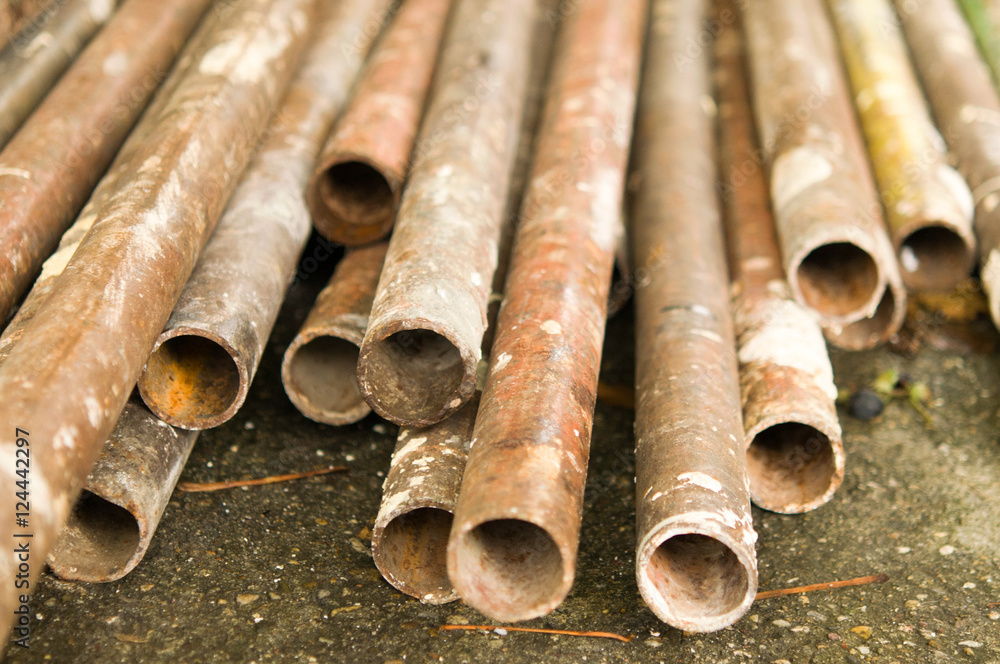 Metal pipes are stored at the factory warehouse Metal pipes are stored at the factory warehouse