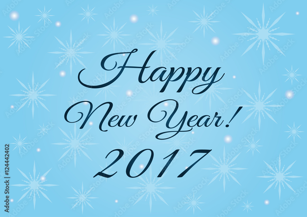 Text Happy New Year! 2017. Horizontal background with snowflakes and sparkles. Text Happy New Year! 2017. Horizontal background with snowflakes and sparkles.