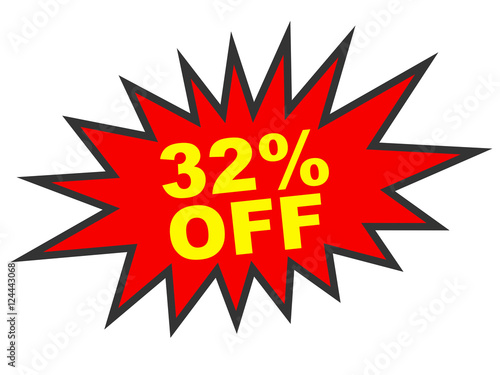 Discount 32 percent off. 3D illustration on white background.