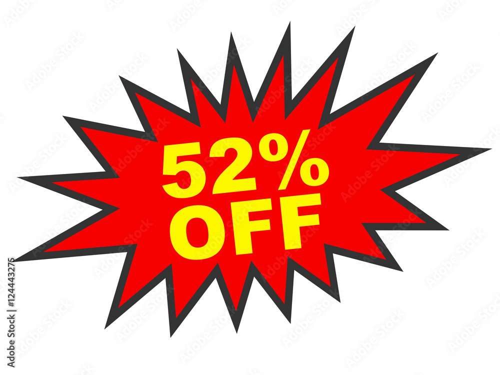 Discount 52 percent off. 3D illustration on white background. Discount 52 percent off. 3D illustration on white background.