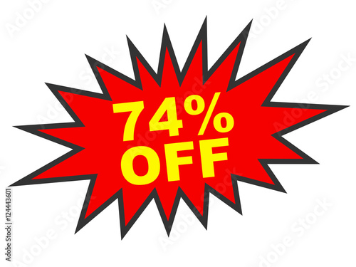 Discount 74 percent off. 3D illustration on white background.