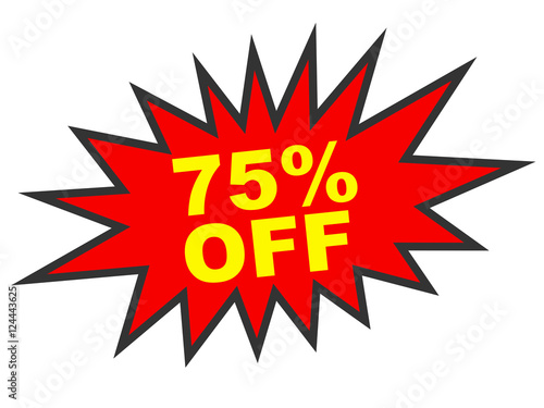 Discount 75 percent off. 3D illustration on white background.