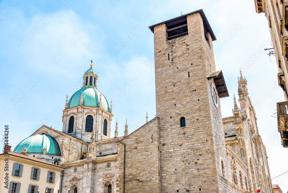 Facede of Medieval Como Cathedral, Duomo di Como, Italy.