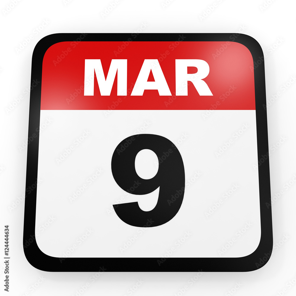 March 9. Calendar on white background. March 9. Calendar on white background.