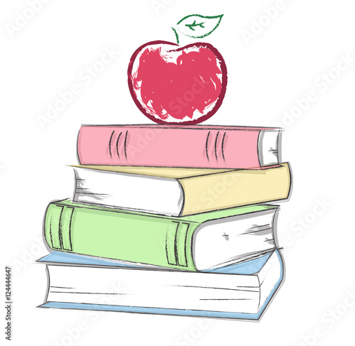 Books with ripe apple